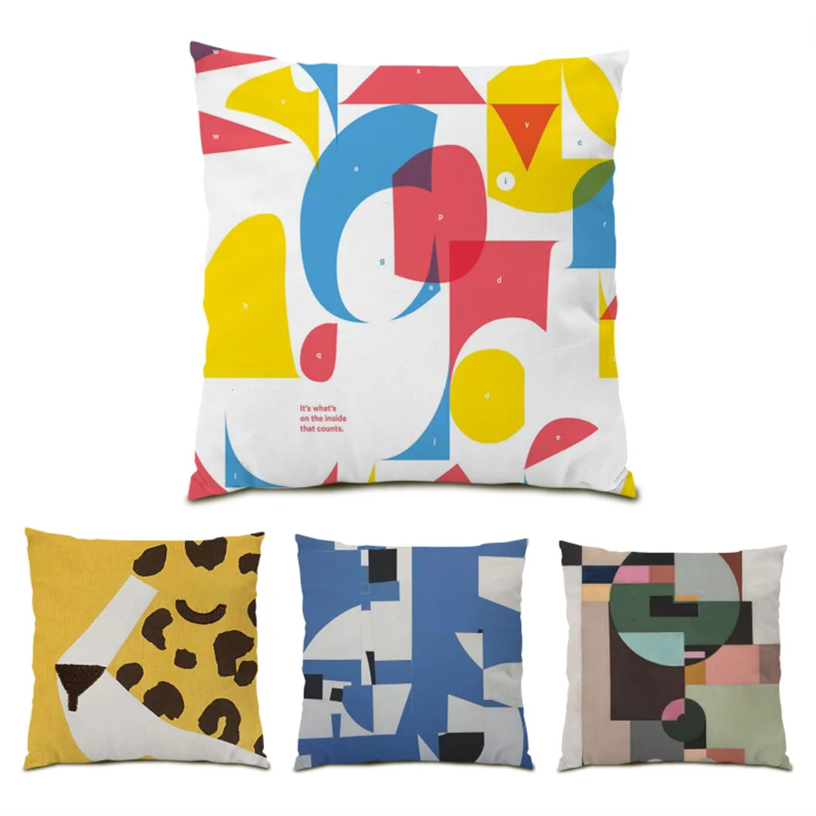

Home Decoration Polyester Linen Sofa Decorative Pillow Cases Textiles Cushion Covers 45x45 Color Block Pattern Pillowcase E0408