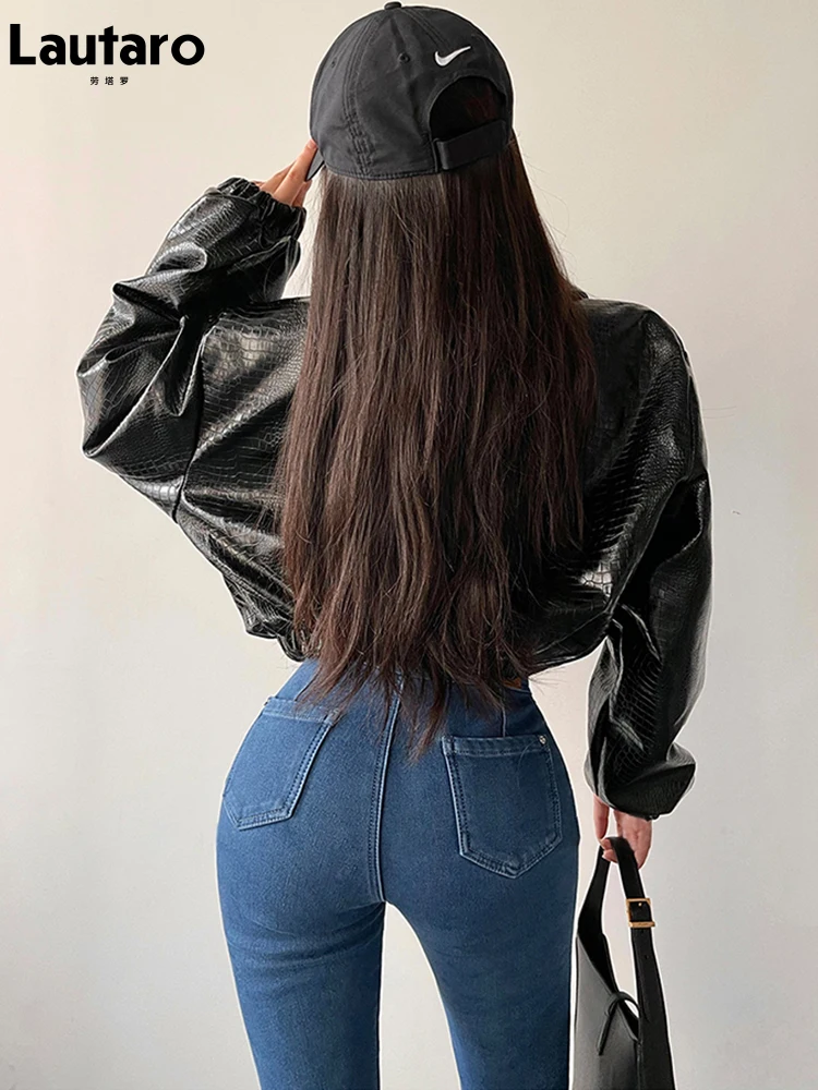 Lautaro весна осень короткая крутая негабаритная куртка из искусственной кожи с