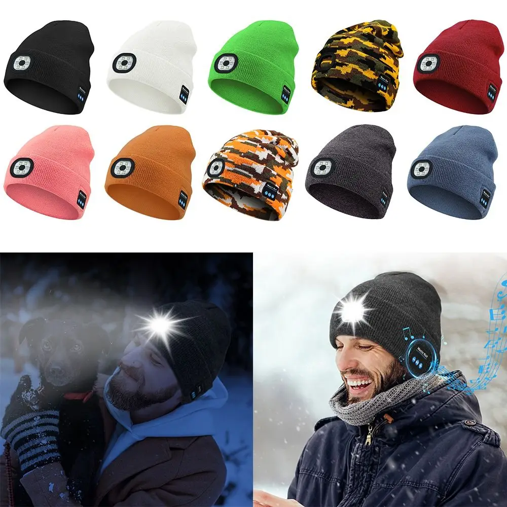 

Беспроводная музыкальная Bluetooth-совместимая шапка для наушников, теплая пластиковая многофункциональная трикотажная шапка, перезаряжаемая блестящая мужская шапка