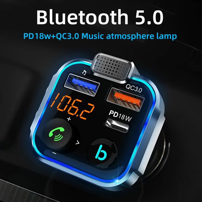 Фото FM-трансмиттер автомобильный с поддержкой Bluetooth, 18 Вт, USB №5