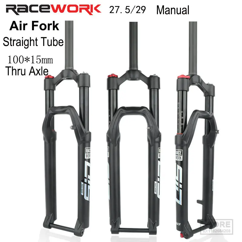 

RACEWORK Air Fork 27.5/29er Straight RL 100*15mm Mountain Bike Air Fork Thru Axle with Rebound Adjustment MTB Front Suspension