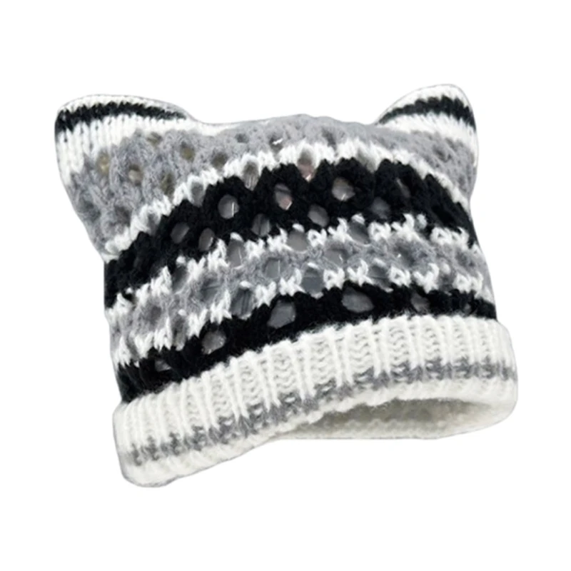 Вязаная вручную шапка для женщин модная 2000-х годов с кошачьими ушками шапки