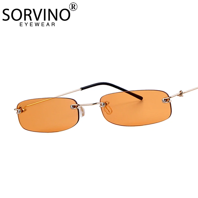 

SORVINO Small Orange Rimless Rectangle Sunglasses 2022 Men Women 90s Designer Tiny Narrow Frameless Tint Sun Glasses Shades SP40