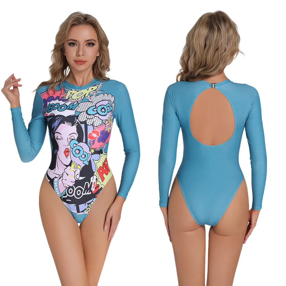 One Piece Backless Swimsuit Women's Sports Swimsuit Printed Surf Suit Jellyfish Suit Snorkeling Suit Beach Outfits for Women
