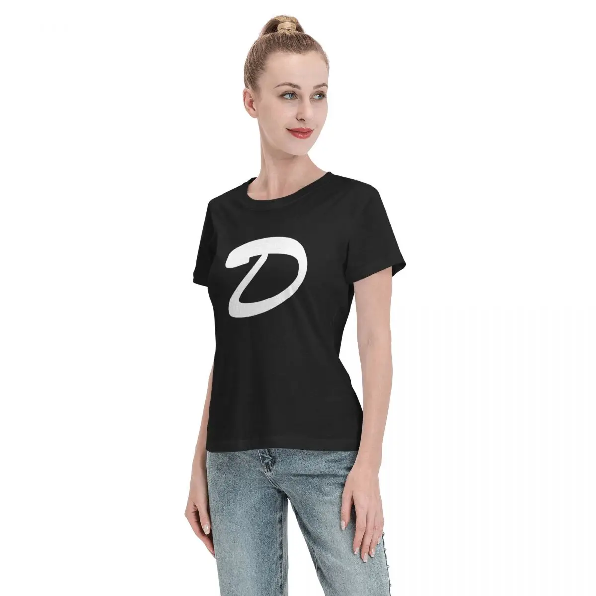 Женская хлопковая футболка с коротким рукавом и круглым вырезом