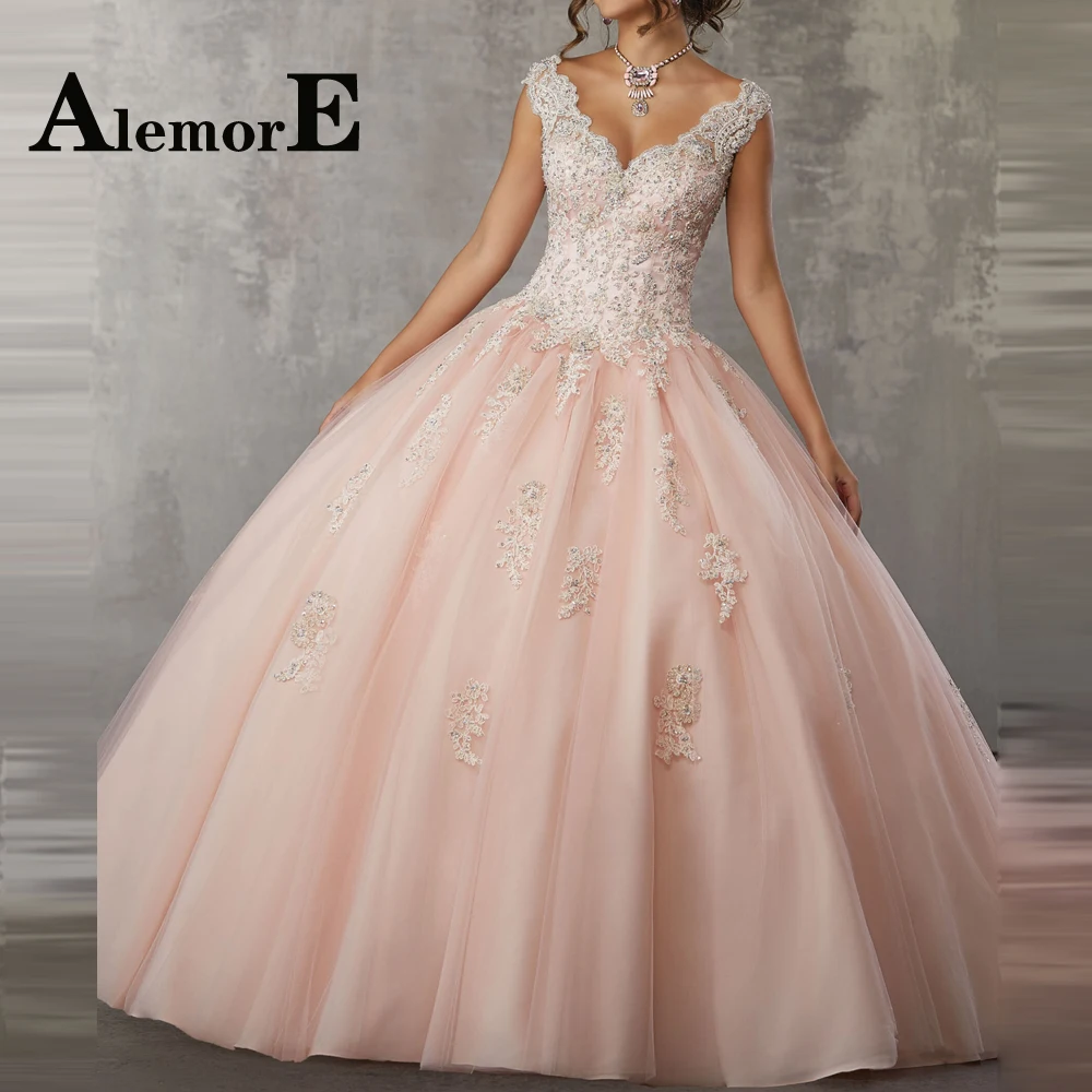 

Alemore Classic Ball Gown Quinceanera Dresses Sweetheart Appliques Pleat Lace Up Crystal Formal Custom Made Vestido De 15 Anos