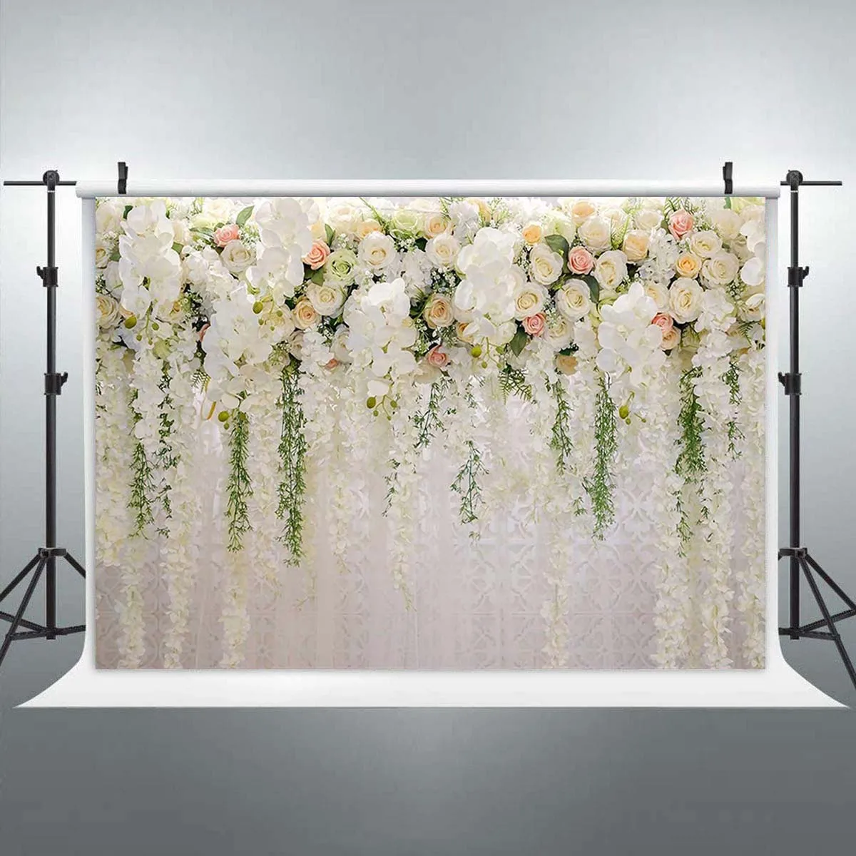 

White Rose Flowers Wall Floral Backdrops Baby Bridal Shower Wedding Photography Background Photoshoot Birthday Party Banner Prop