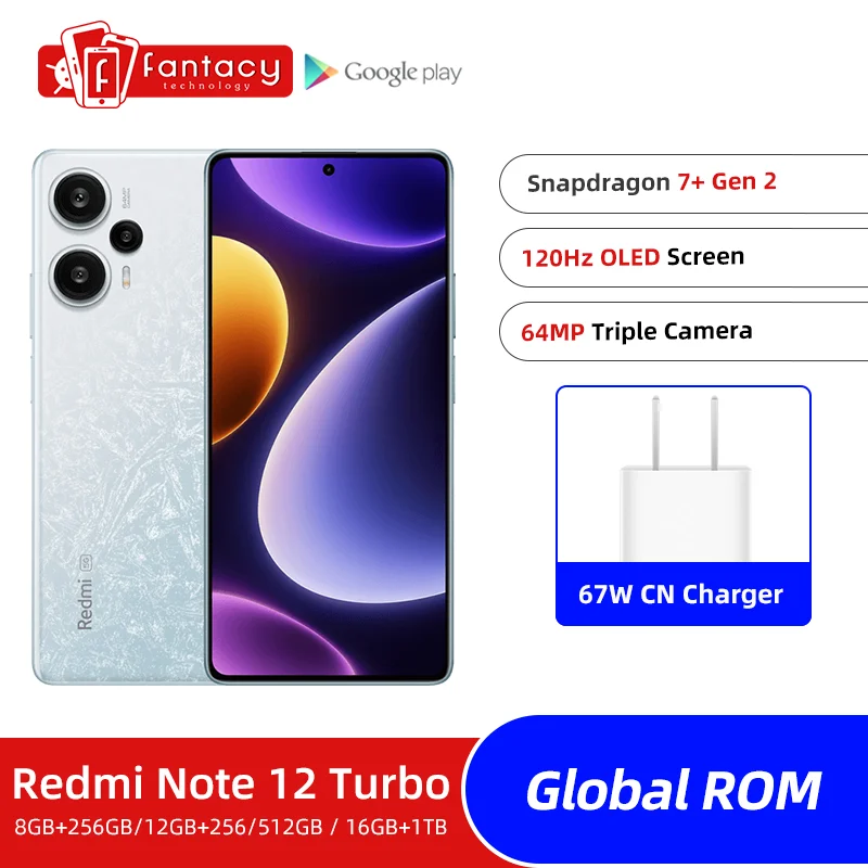 

Xiaomi Redmi Note 12 Turbo 5G Global ROM Snapdragon 7+ Gen 2 120Hz OLED Display 64MP Main Camera 67W Charging 5000mAh