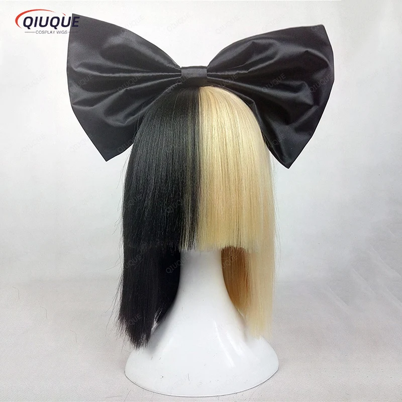 

Sia Alive This Is Acting Half Black And Half Light Blonde Covers Her Eyes And Nose Heat Resistant Hair Cosplay Costume Wig