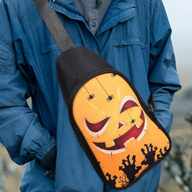 

Сумка-Кроссбоди на Хэллоуин, нагрудная Сумка-слинг, сумка через плечо с изображением тыквы, летучей мыши, призрака, Модная Сумка Для Путешествий, Походов, Хэллоуина