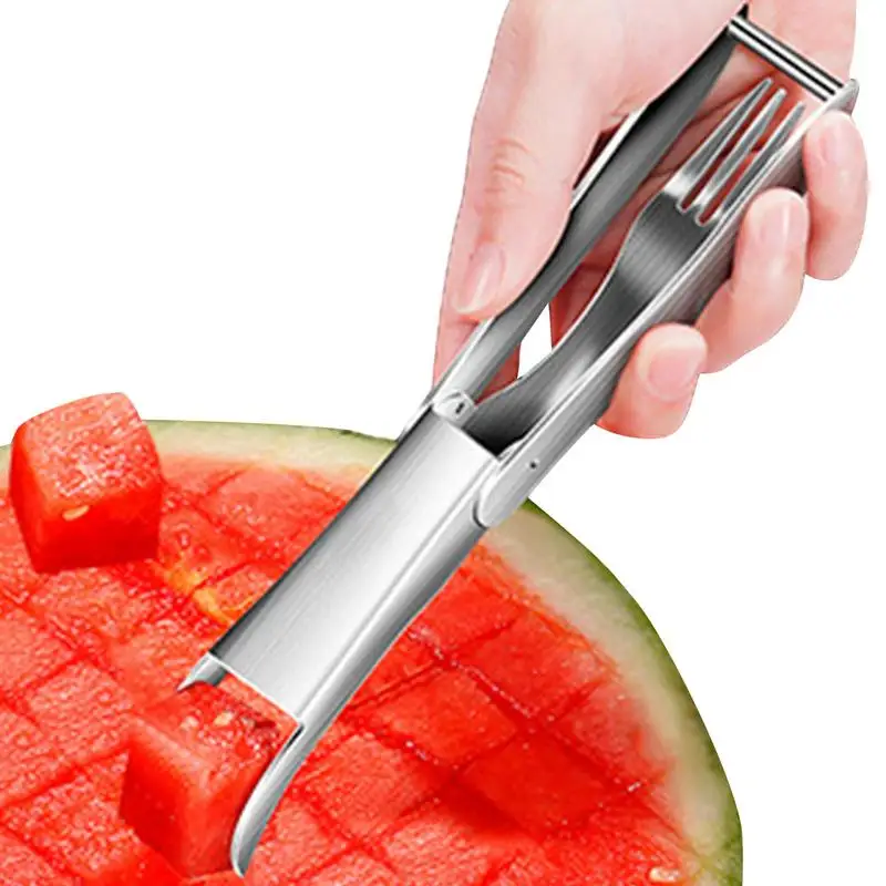 

Stainless Steel 2 In 1 Watermelon Slicer Cutter Multipurpose Watermelon Fruit Cutter Fork Melon Cube Cutting Tool Kitchen Gadget