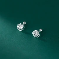 925 solid sterling silver hollow rose flower stud earrings screw back bead ear plug fashion jewelry gift for women girls