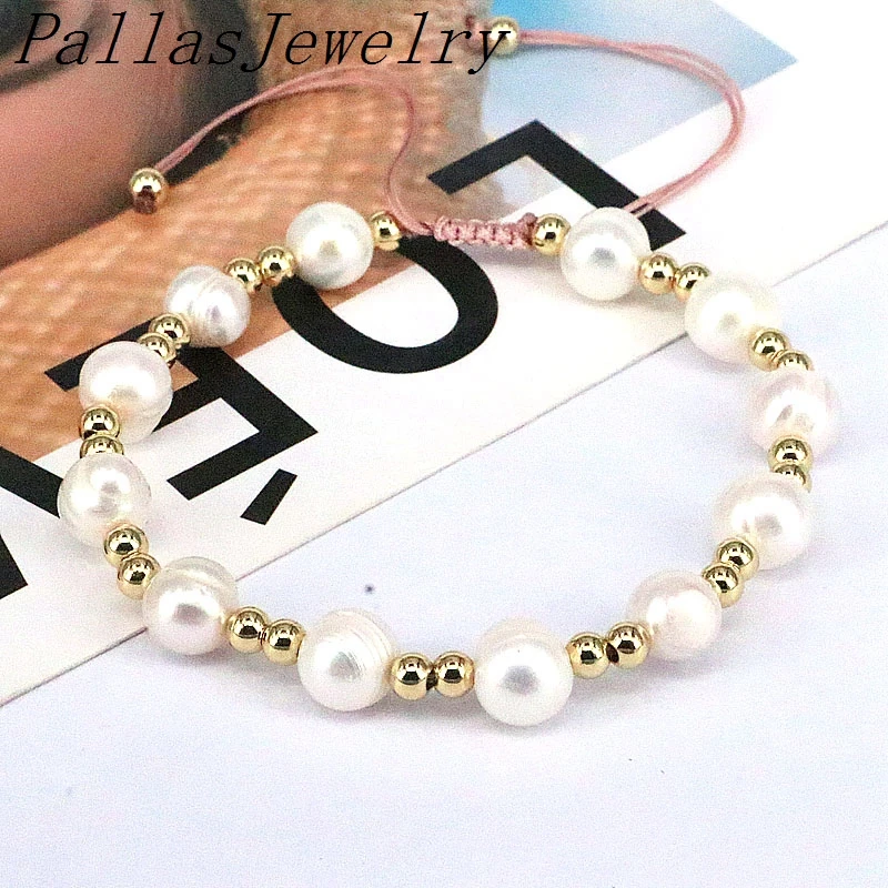 

6Pcs Freshwater Pearl Beaded Bracelet For Women Luxury Jewelry Gold Plated Beads Jewellery Charm Pearls Bracelets Gift