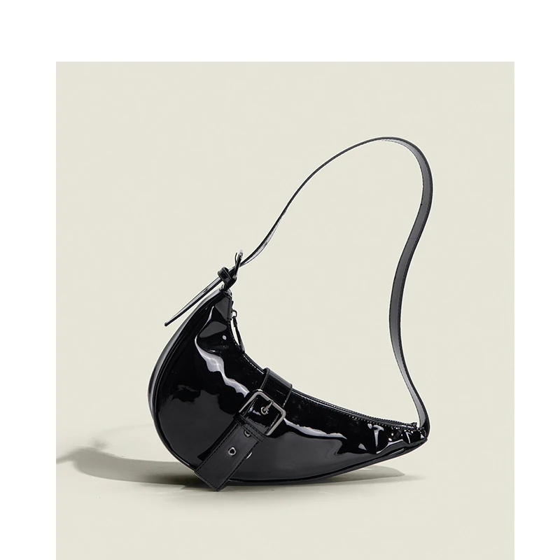 

2022 Women's Black Bag French Style Patent Leather Underarm Bag All-match Crocodile Pattern Portable Shoulder Selenodont Bag