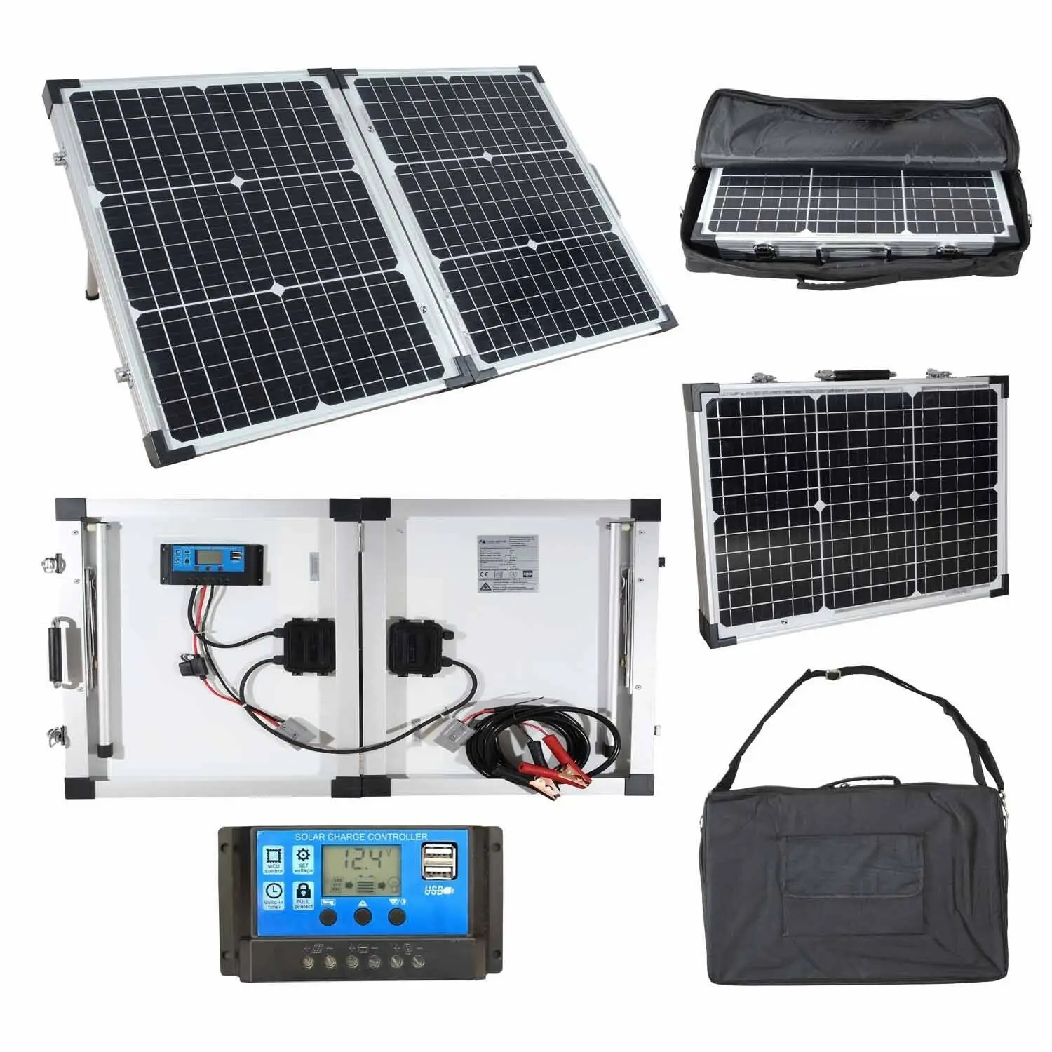 

60W Portable Mono Folding Solar Panel Kit 12v Battery Charger Camping Caravans