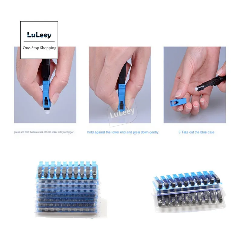 

100pcs SC UPC Fiber Optic Quick Connector FTTH Fast Connector FTTH Embedded SC Cold Connector bule
