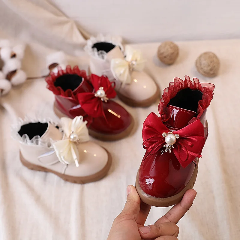 

Menina Kid Fashion Boots New Sweet Princess Boot Low Barrel Short Boot Bow Ankle Boot Kid Shoe Platform Girl Boot Bota Infantil