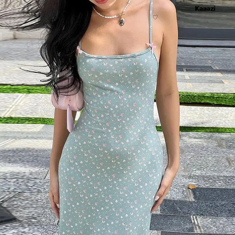 

KAAAZI Straps Slip Long Dress Slim Fit Sexy Backless Sleeveless Fashion 2023 New Floral Print Women Maxi Dress Party Vestidoes
