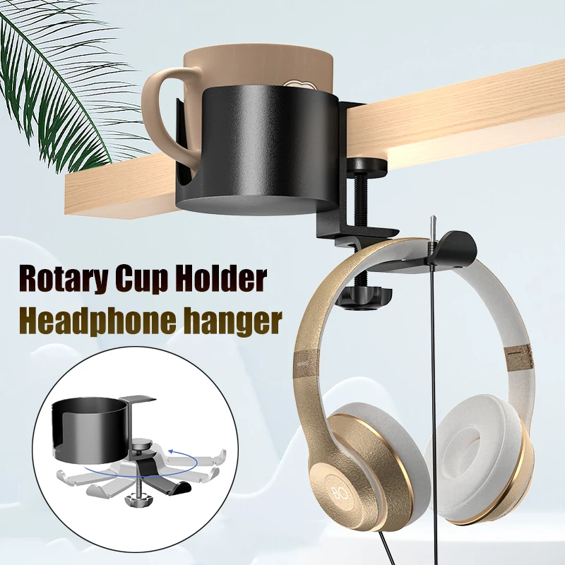 

Multifunctional Headphone Stand Aluminum Alloy Earphone Hanger 360 Rotating Universal Headset Shelf Under Desk Mount Cup Holder