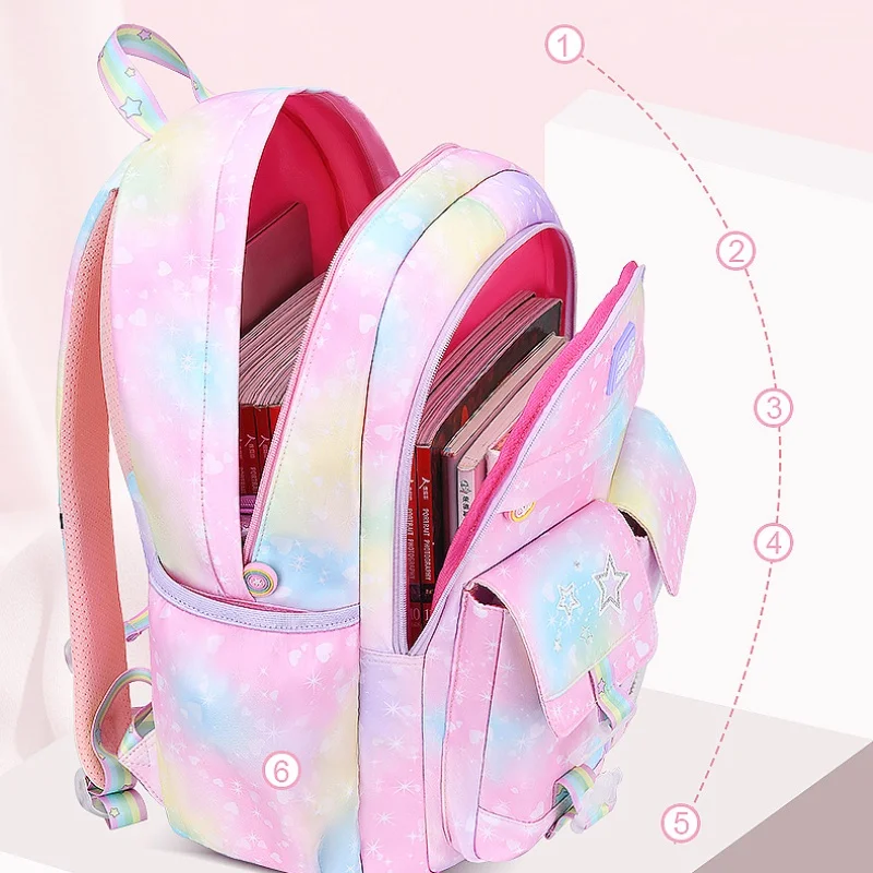 Children Tie-dyed Fantasy Purple Fashion Backpacks New Girls Cute Gradient School Tutorial Bags Kids Students Stationery Box Hot