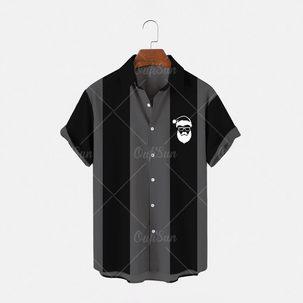 

2022 Men's Fashion Casual Hawaiian Shirts Men's Striped Print Christmas Pattern Summer Loose Breathable Shirts Short Sleeves