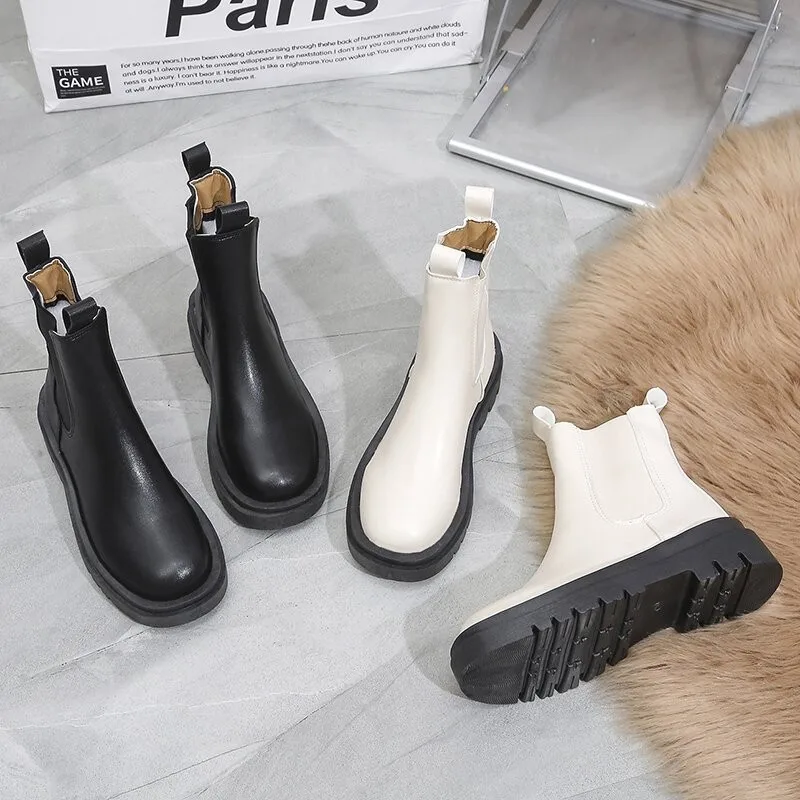 Women's Chelsea Boots Genuine Leather 2022 Autumn Winter Trend Thick-soled Women Ankle Boots All-match Marton Boots Ladies