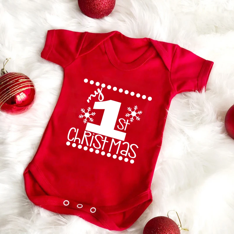 My First Christmas Baby Jumpsuit Baby Red Cotton Christmas Jumpsuit Unisex Christmas Bodysuits Merry Christmas Presents images - 6