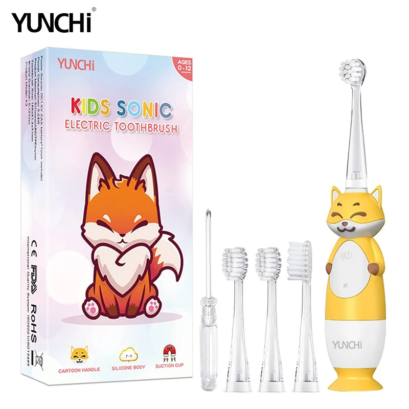 

Kid Sonic Electric Toothbrush Smart Timer LED Light 4 Types Soft Dupont Bristle AA Battery Powered Tooth Brush for 0-12 Year Old