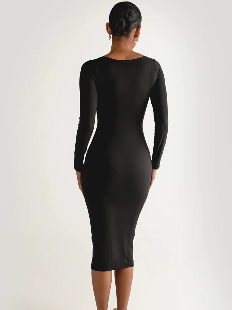 Женское однотонное платье-миди с квадратным вырезом