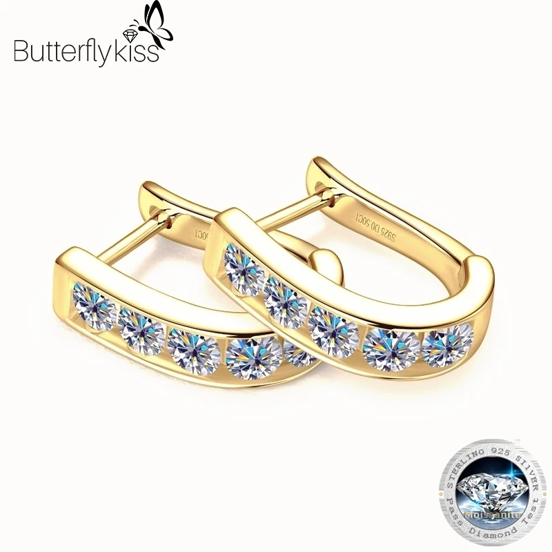 Персонализированные U-образные серьги Butterflykiss 0 5 карата муассанит позолоченные