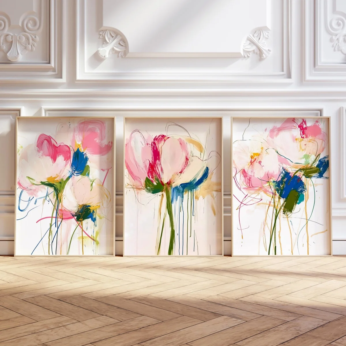 

Набор из 3 абстрактных цветочных картин на холсте