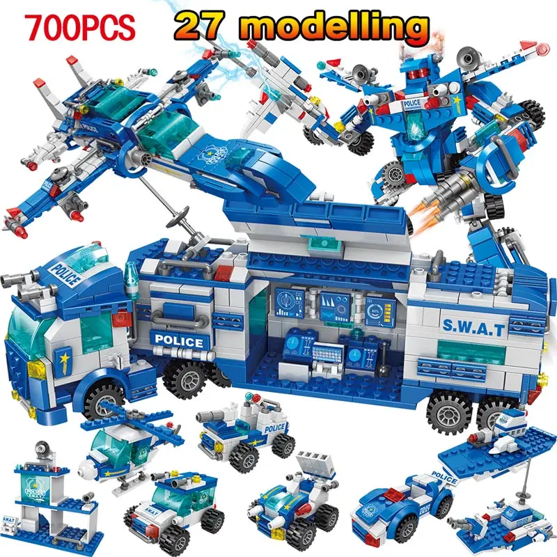 

City Police Station Building Blocks Compatible City SWAT Team Truck Blocks for Children Warship Mecha Truck Soldiers Bricks