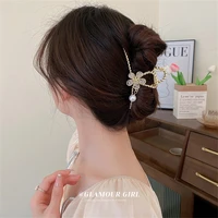 pearl crystal flower cross hair clip korean smallfragrance atmosphere shark grip clip design hair accessories for women