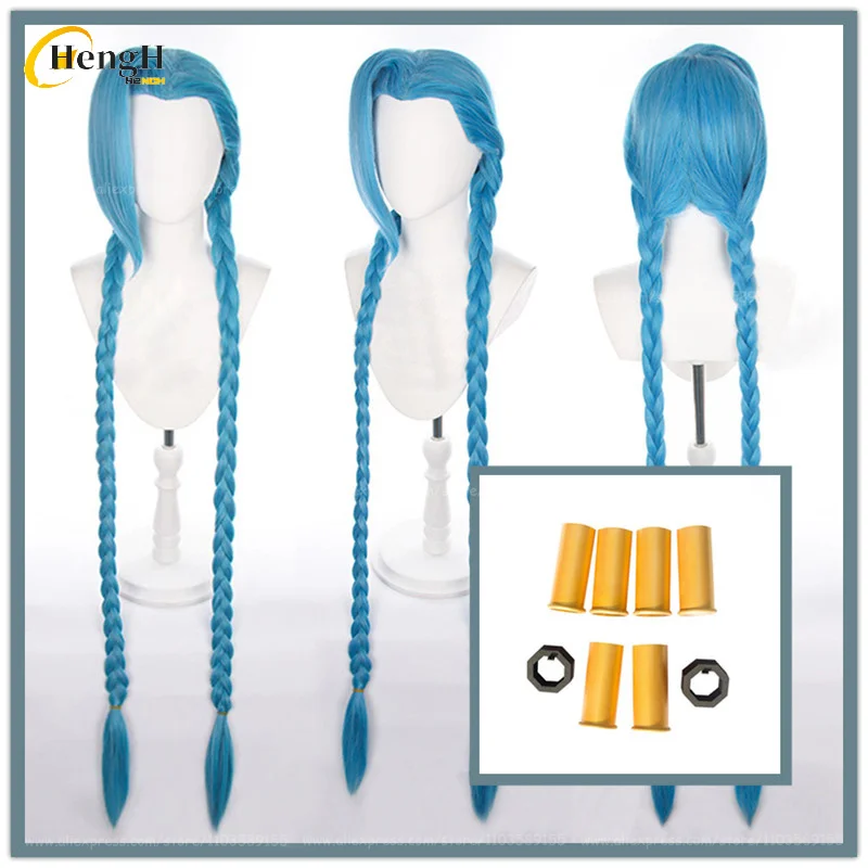 120 см длинный Arcane Jinx синтетическая игра LOL Lake Blue унисекс парик с двойной косой
