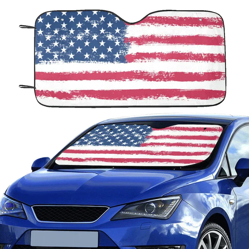 

American Flag Windshield Sun Shade, Car Accessories Auto Black White USA Patriot Protector Window Visor Screen Decor