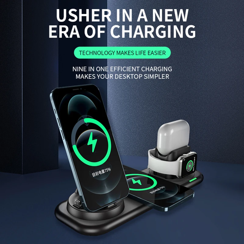 

Wireless Charging Station Multifunctional Fast Charging for Iphone 13 12 Qi Certified 9 in 1 Type-c Apple Magnetic Charging Dock