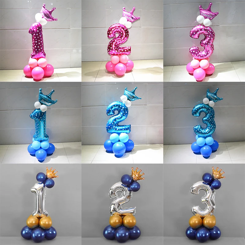 

Happy Birthday Balloons Number Foil Ballon 1 2 3 4 5 6 7 Crown Ballon 1st Birthday Party Decorations It's A Boy Girl Baby Shower