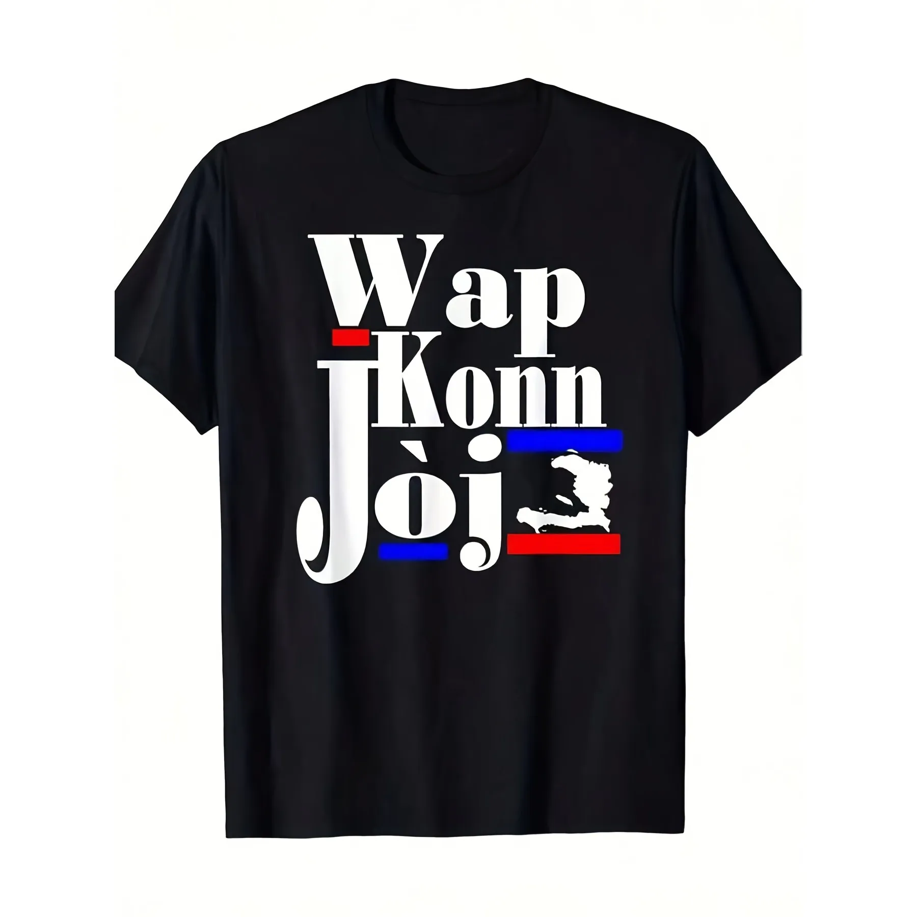 Фото Футболка с забавной надписью Wap Konn Joj Haitian Creole, мужская повседневная хлопковая футболка с короткими рукавами №1