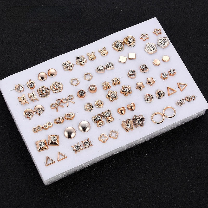 

36 Pairs Earrings Set New Korean Simple Geometric Plastic Studded Women's Stud Earrings