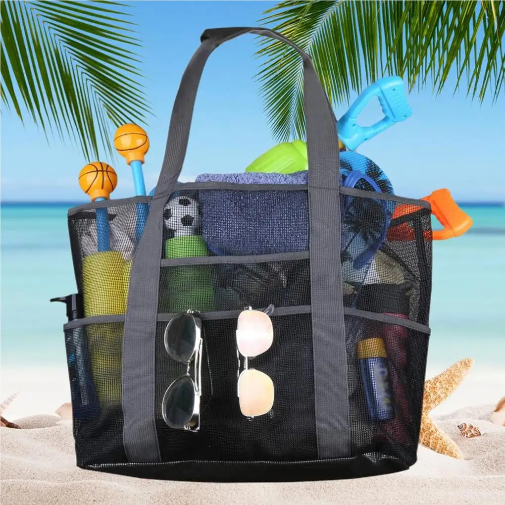 

Women's Mesh Beach Bag Shoulder Bag Adjustable Sand Toys Storage Bag Swimwear Goggles Snacks