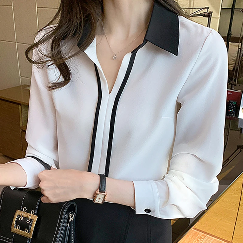 

Autumn Long Sleeve Blouse Women Chiffon White Blouse Shirt Tops Women Blusa Blusas Mujer De Moda 2021 Blouses Femme Top D886