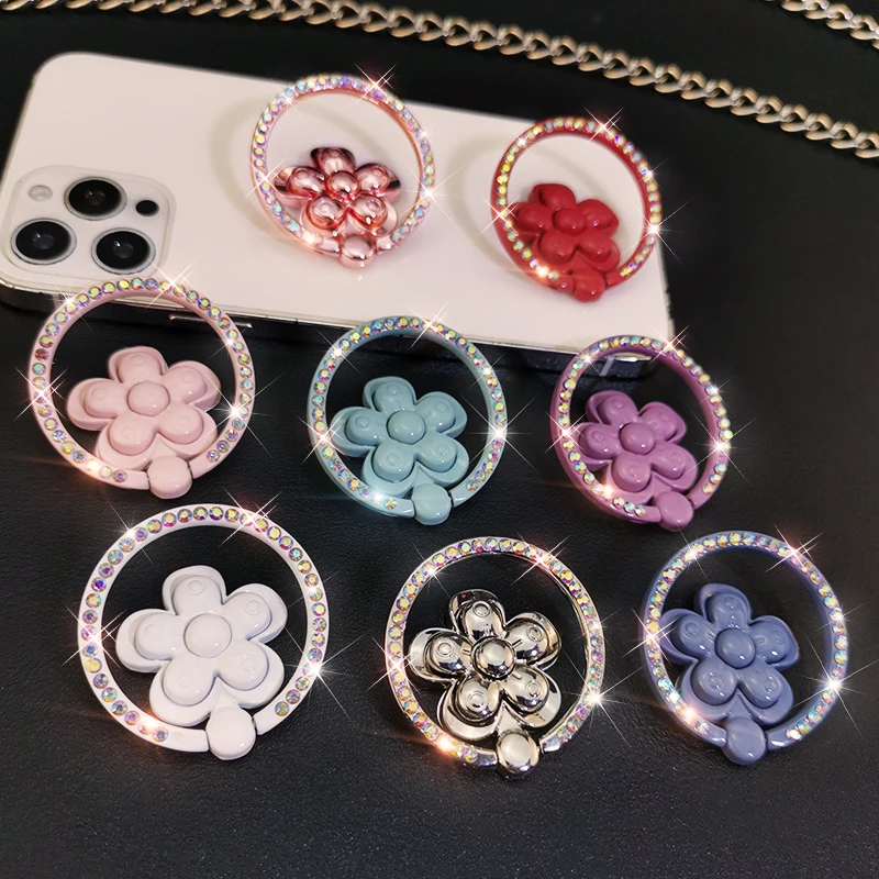 

Mobile Phone Ring Buckle Bracket Diamond Finger Buckle Three-dimensional Flower Buckle Female Phone Case Universal Desk Holder