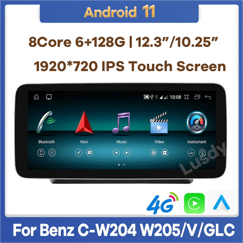 

10.25"/12.3“ 6G+128G Android 11 Car Video Player GPS for Mercedes Benz C V Class W204 W205 GLC X253 W446 CarPlay Auto Stereo 4G