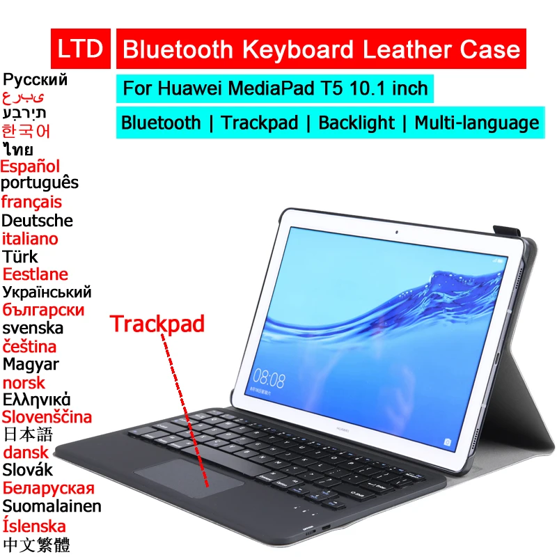 

Чехол с Bluetooth клавиатурой для Huawei Mediapad T5 M5 lite 10,1 MatePad 11 M6 Pro 10,8, чехол для планшета, русская, Арабская, Иврит Клавиатура