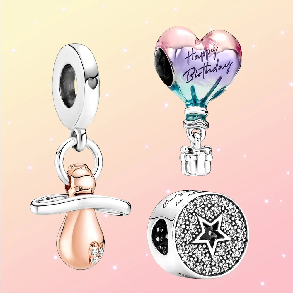 

925 Silver Happy Birthday Hot Air Balloon Charm Fit for Pandora Romantic Making Anniversary Bracelet Necklace Jewelry Gift