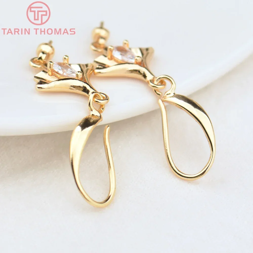 (4524) 4 шт. 18 мм 24-каратное золото латунь с цирконом крючок для сережек булавками