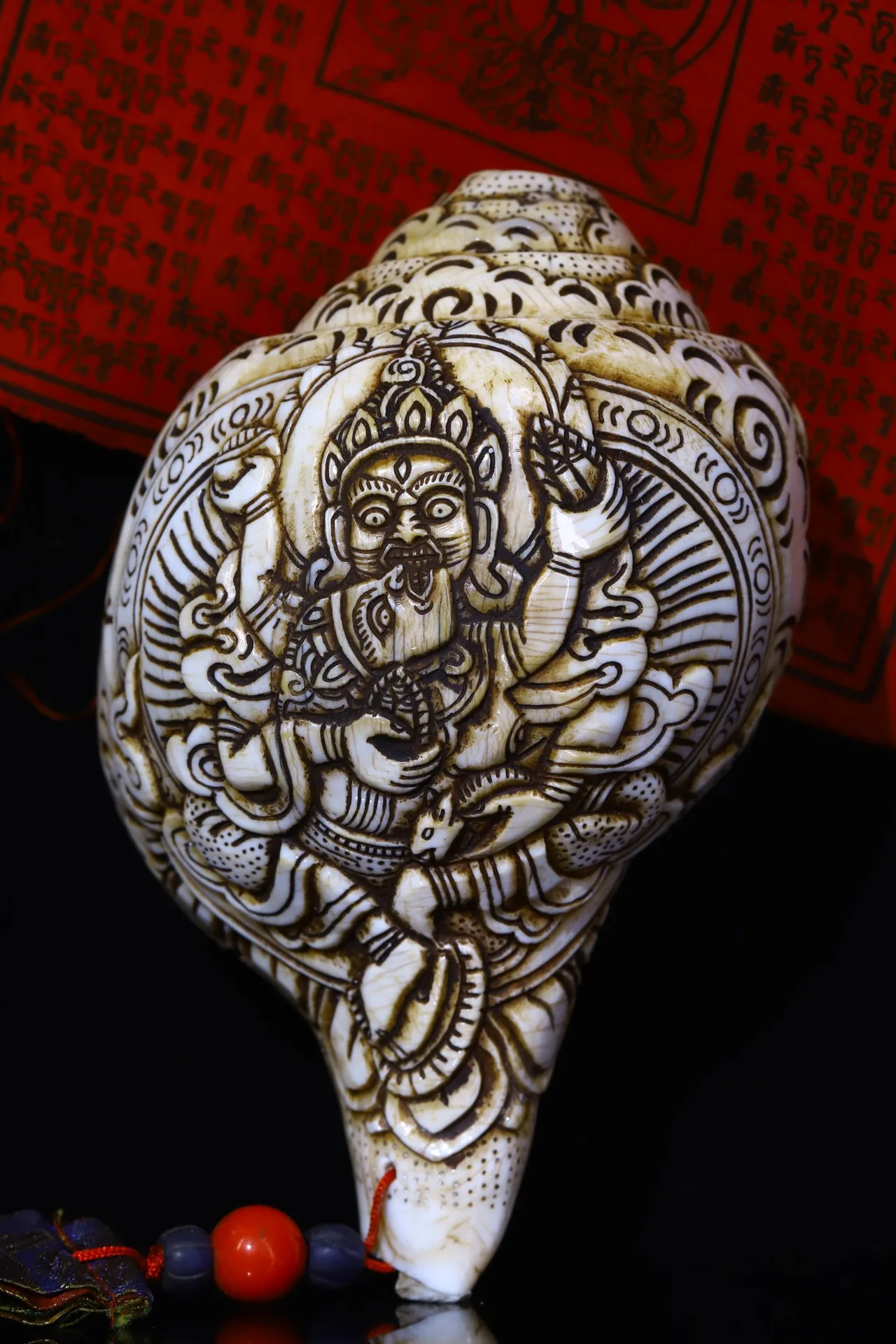 

7"Tibet Temple Collection Old Natural conch Yab-Yum Happy Buddha Snail river snail Amulet Dharma worship hall Town House