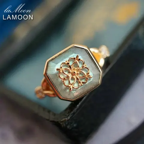 Кольцо LAMOON для женщин из натурального Лабрадорита, кольцо с драгоценным камнем, серебро 925 пробы, украшения из золота 100% пробы, роскошные ювелирные изделия ручной работы RI206