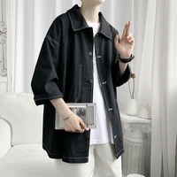 japanese style short sleeve shirt pocket casual shirt black coat men summer oversized couple clothes unisex loose punk tops