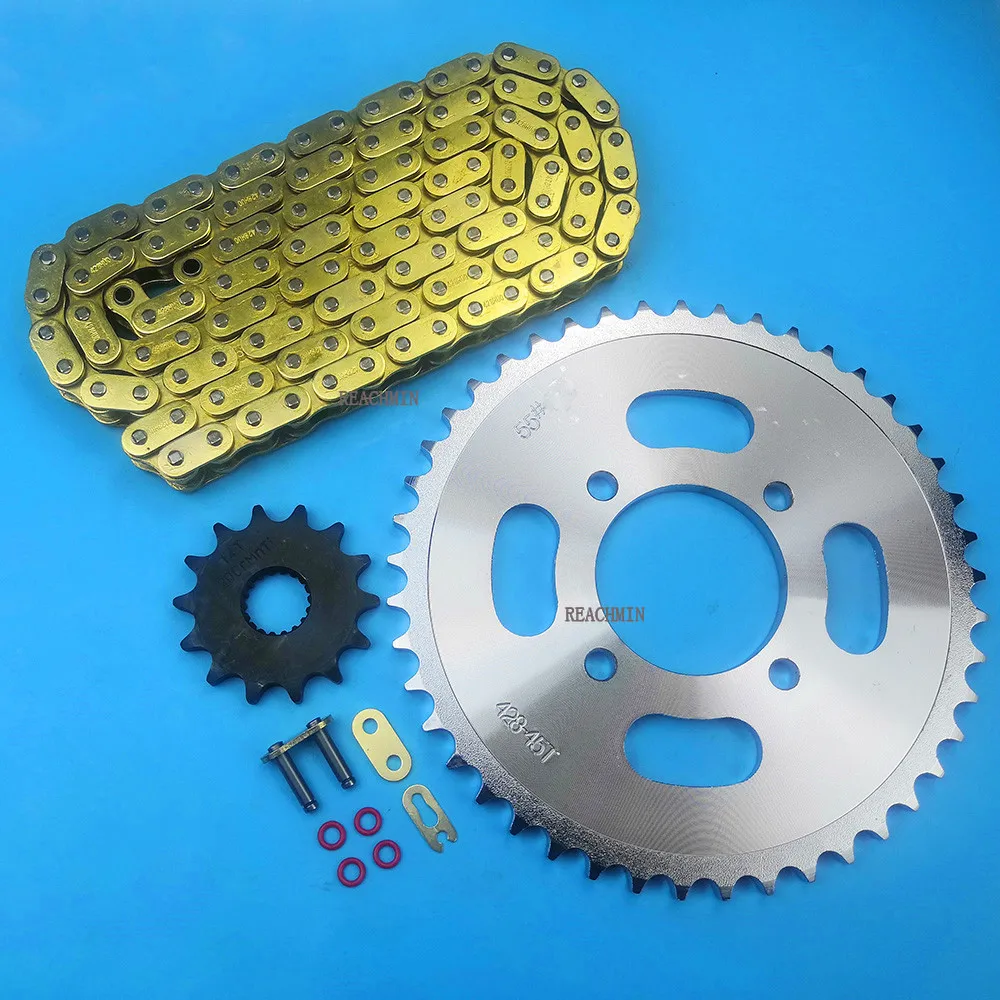 

1Set Gold Motorcycle Chain 428H 118 Links and 14 Teeth 45 Teeth Chain Plate Sprocket For Suzuki Motorcycle 125 Parts Accessories